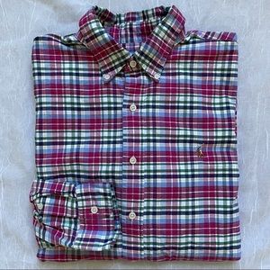 Ralph Lauren 100% Cotton Men Large Blue Pink Plaid
